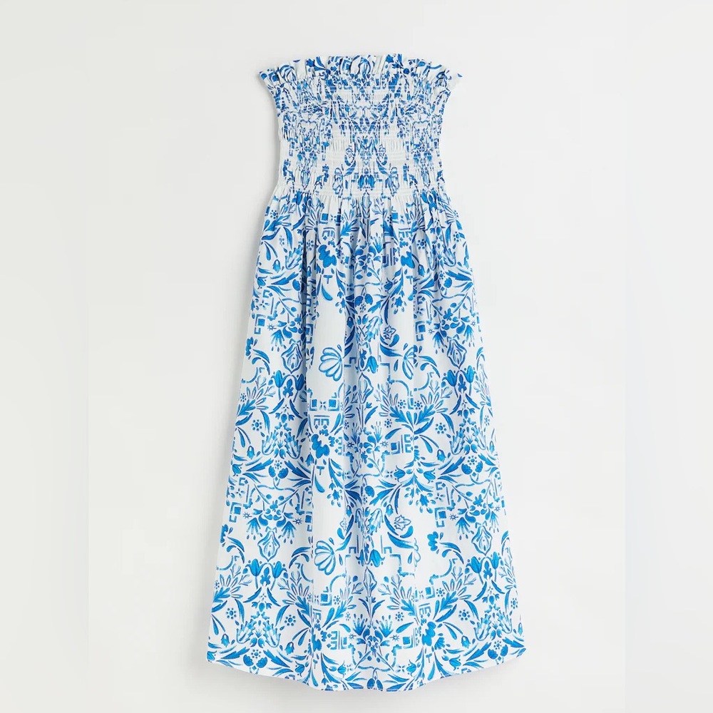 H&M Floral Blue and White Smocked Dress
